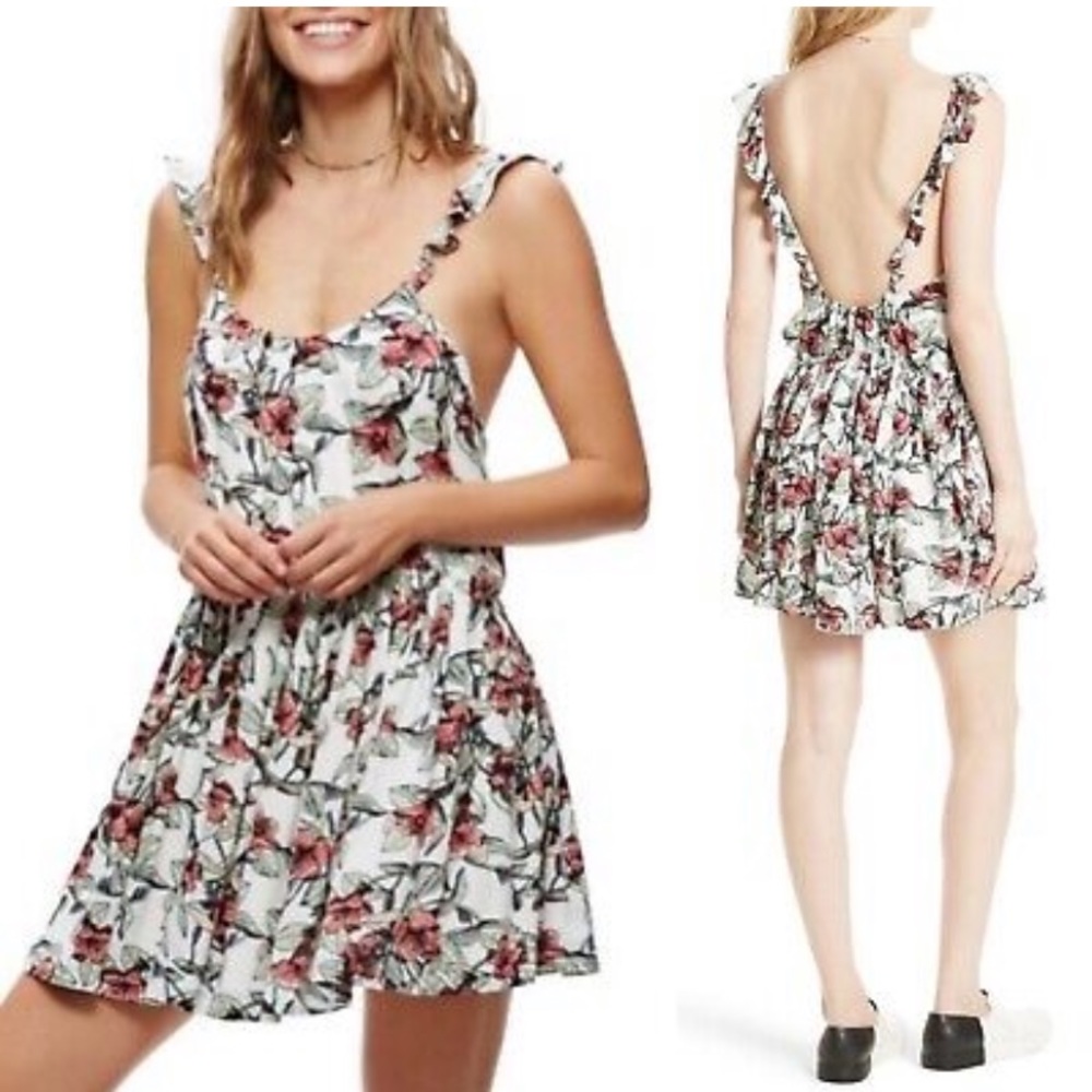 FREE PEOPLE Floral boho mini summer dress with pockets womens size XS